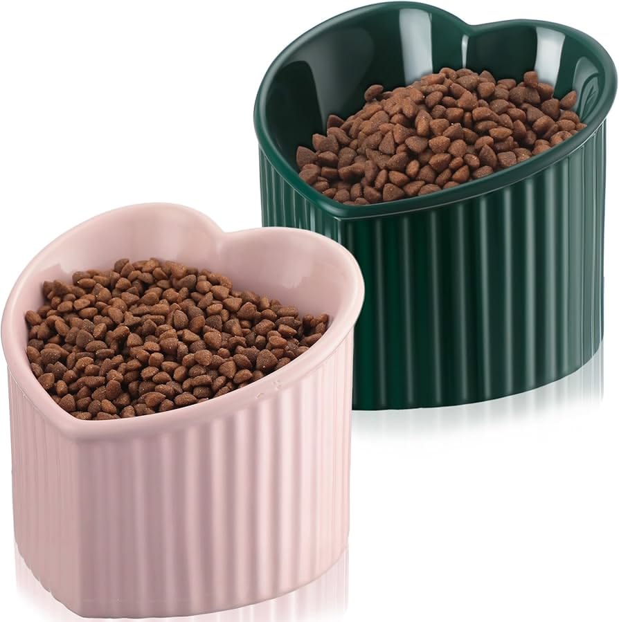 CERAMIC HEART SHAPED ELEVATED FOOD BOWL(2PCS)